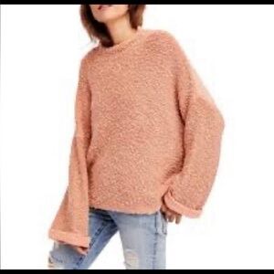 Free People Cozy Oversized Pink Knit Pullover Sweater Peach Small